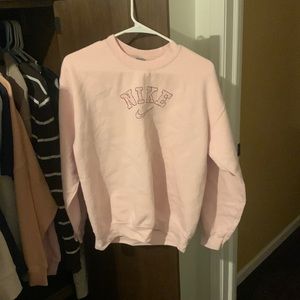Light Pink, Gildan Crewneck, embroidered in pink cow print “Nike”